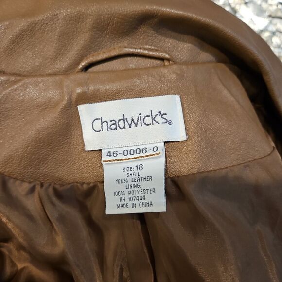 Vintage Chadwick's Tan 100% Leather Pantsuit sz 16 See all Photos - Picture 6 of 17